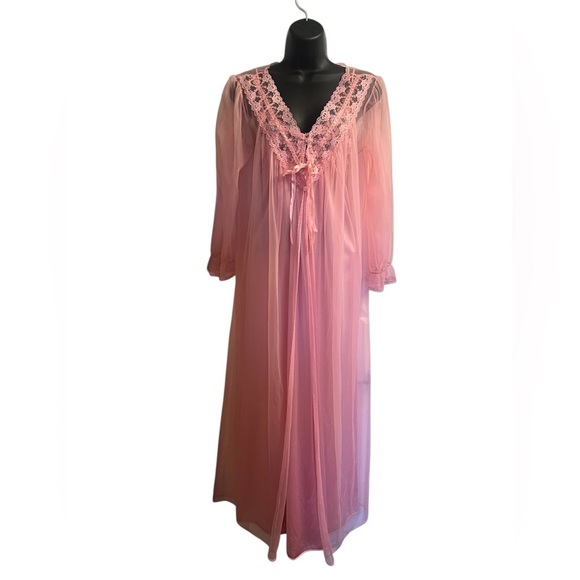 Vintage Barbizon Elegant Cotton Candy Pink Lace Trim Nightgown Set Sz Small - Picture 2 of 8